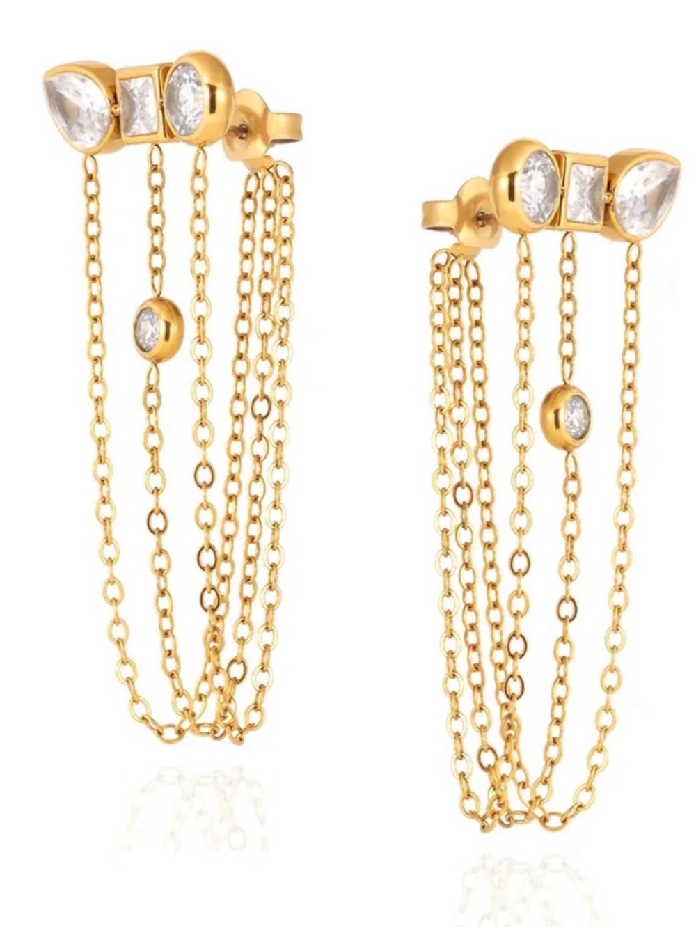 MODERN JEWELRY- Gold Chain Drop Crystal Stud Earrings